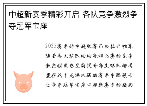 中超新赛季精彩开启 各队竞争激烈争夺冠军宝座
