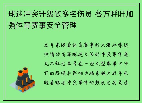 球迷冲突升级致多名伤员 各方呼吁加强体育赛事安全管理